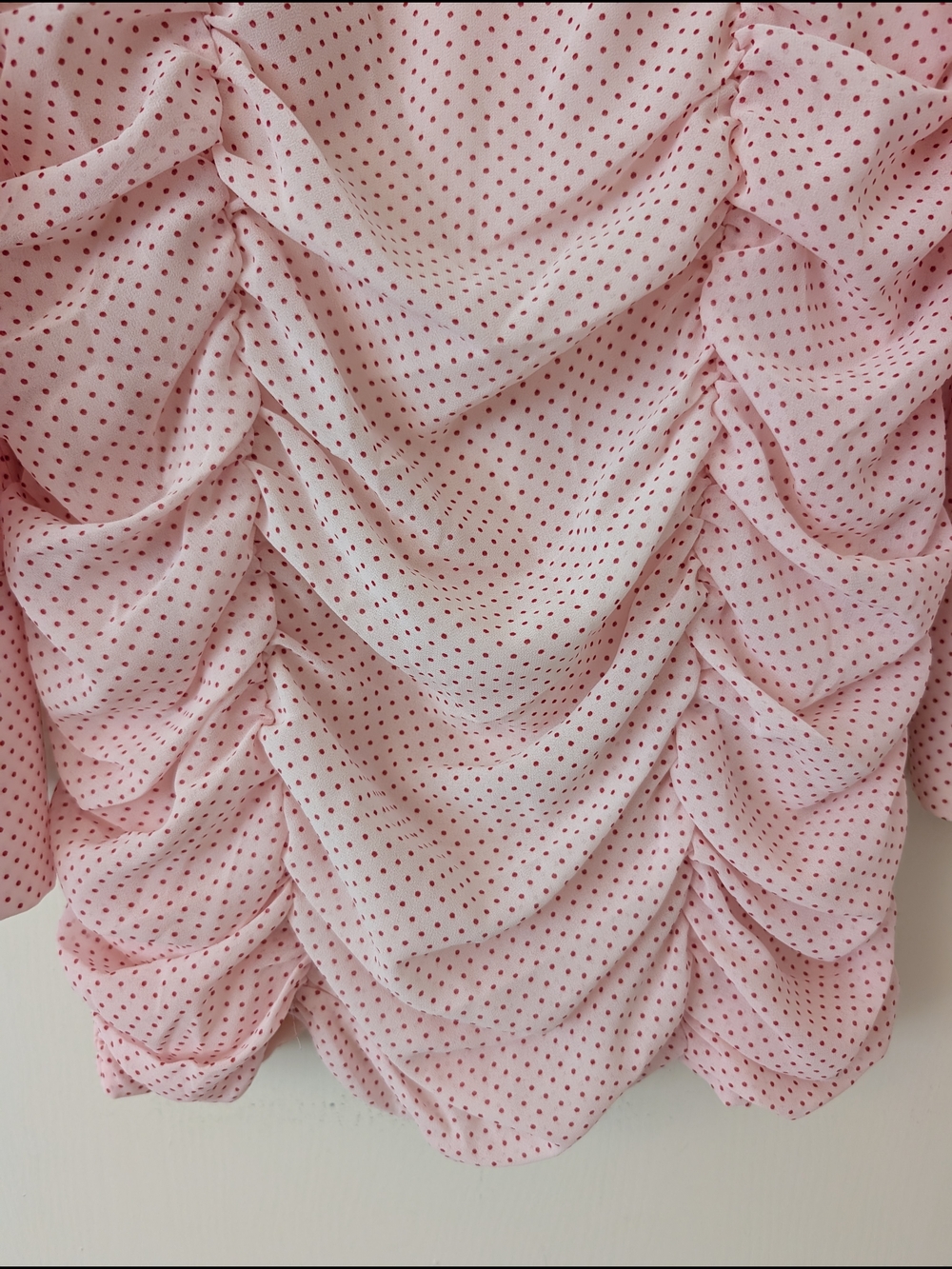 Seven Wonders Womens 4 Ruched Polka Dot Pink Mini Dress Coquette Cottage Party - Picture 2 of 7